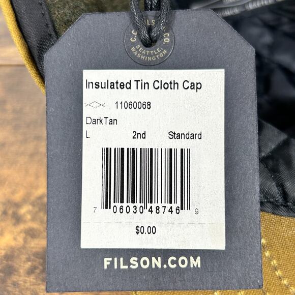 FILSON INSULATED TIN CLOTH CAP DARK TAN L USA Made - Picture 15 of 15